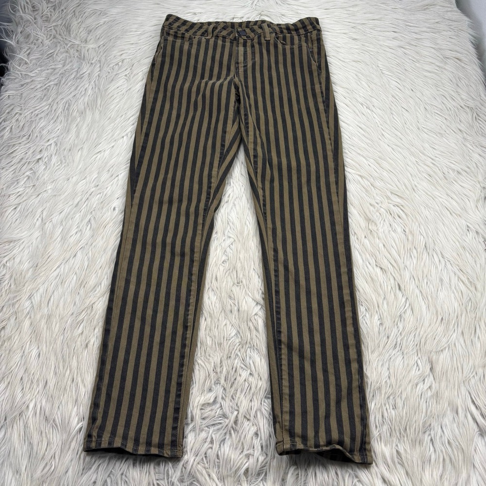 Paige Women's 27 28 Olive Black Striped Skyline Ankle Peg Skinny Jean Alt Goth